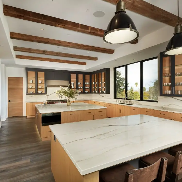 Wood Grain Cabinets with a Mont Blanc Quartzite Countertop